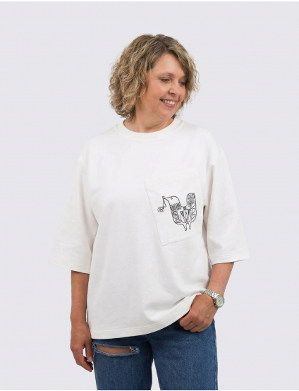 Картинка Футболка з кишенею та принтом «Птах свободи», oversize, біла